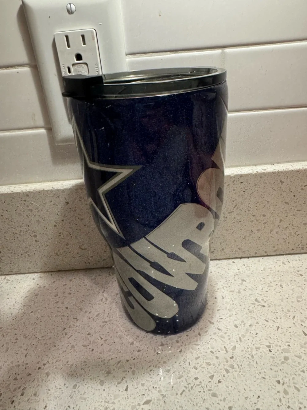 Dallas Cowboys Blue Glitter Large Tumbler  32oz